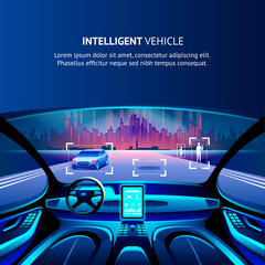 Intelligent Vehicle Cockpit. Vector Illustration.