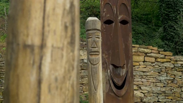 French Medieval 3 Totem Pole Carvings
