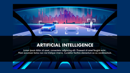 Artificial Intelligence Vehicle. Vector Banner.