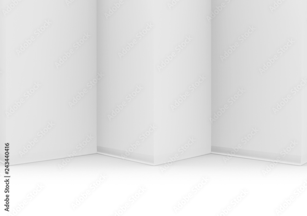 Poster 3d rendering. modern white triangle zig zag wall and floor backgorund.