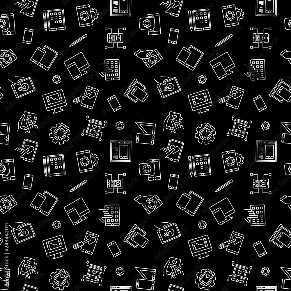 Poster application development outline seamless pattern. vector background