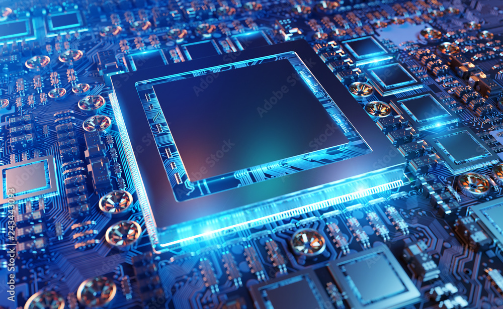 Poster close-up view of a modern gpu card with circuit
