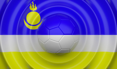Buryatia, soccer ball on a wavy background, complementing the composition in the form of a flag, 3d illustration