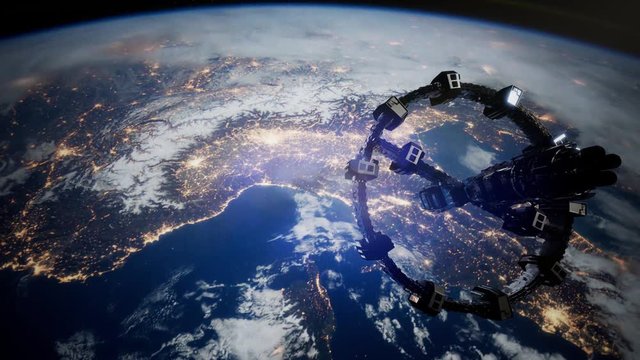 International Space Station in outer space over the planet Earth. Elements of this image furnished by NASA.