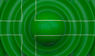 Ladonia, soccer ball on a wavy background, complementing the composition in the form of a flag, 3d illustration