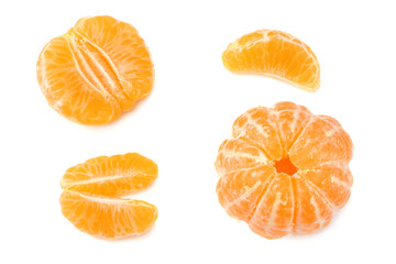 mandarin with slices isolated on white background top view