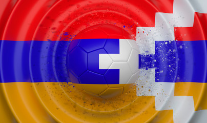 Nagorno Karabakh, soccer ball on a wavy background, complementing the composition in the form of a flag, 3d illustration