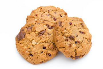 Chocolate chip cookie isolated on white background.