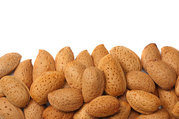 almonds isolated on white background top view