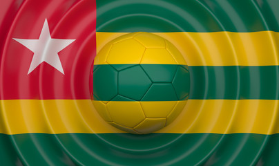 Togo, soccer ball on a wavy background, complementing the composition in the form of a flag, 3d illustration