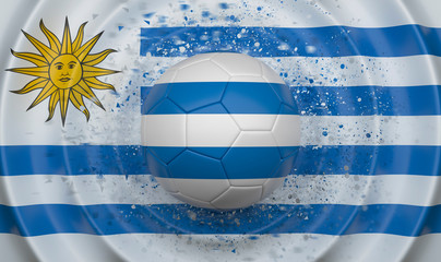 Uruguay, soccer ball on a wavy background, complementing the composition in the form of a flag, 3d illustration