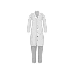 Female lab coat and pants. Clothes of medical or laboratory worker. Woman doctor uniform. Flat vector design