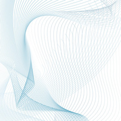 Grid technic abstraction. Vector squiggle, waving light blue, gray subtle curves. Line art tech design. Modern scientific wave pattern on white background. Draped textile imitation. EPS10 illustration