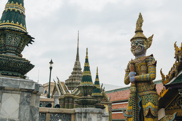 Fototapeta premium Grand palace and Wat phra keaw at Bangkok, Thailand. Beautiful Landmark of Asia. Temple of the Emerald Buddha. landscape of the capital city