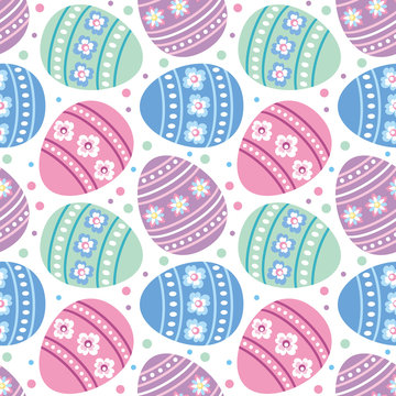 Colorful seamless pattern with the image of Easter eggs. Vector background.
