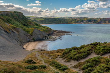 North Sea Coast in North Yorkshire, England, UK - looking from Kettleness towards Runswick Bay