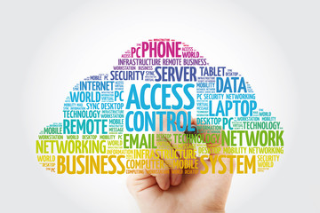 Access control word cloud with marker, technology concept background