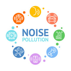 Noise Pollution Concept Card Round Design. Vector
