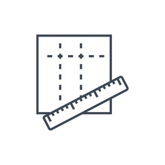 thin line icon blueprint, ruler marking, measurement