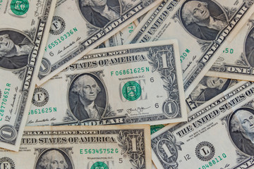 Fototapeta na wymiar Background of american one dollar bills