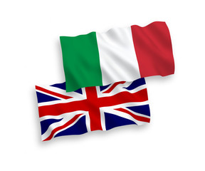 Flags of Italy and Great Britain on a white background