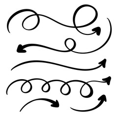 Abstract Vector Arrows set. Doodle hand made marker style. Isolated Sketch illustration for note, business plan, graphic presentation