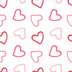 Hand drawn seamless pink heart pattern. Valentines day vector background.