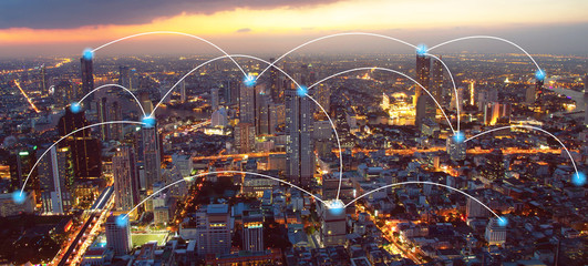 Fototapeta na wymiar Network connection in Bangkok city