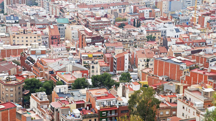 View of Barcelona from a height. Barcelona from a height. City Panarama of Barcelona. Center of Barcelona.