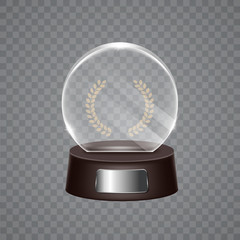 Glass Trophy Award. Glass trophy mockup stand on clear base.Vector illustration 