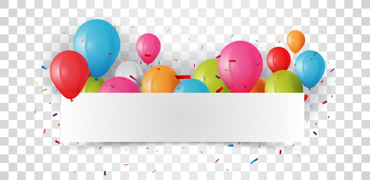 Celebration Banner With Colorful Balloon And Confetti