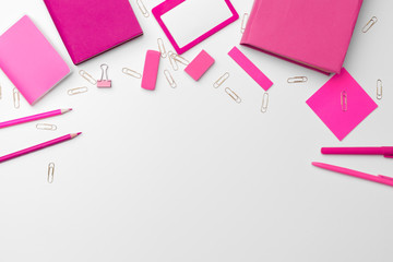 image of top view of feminine desk mock up copy space