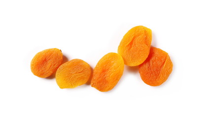 Dry apricots isolated on white background, top view