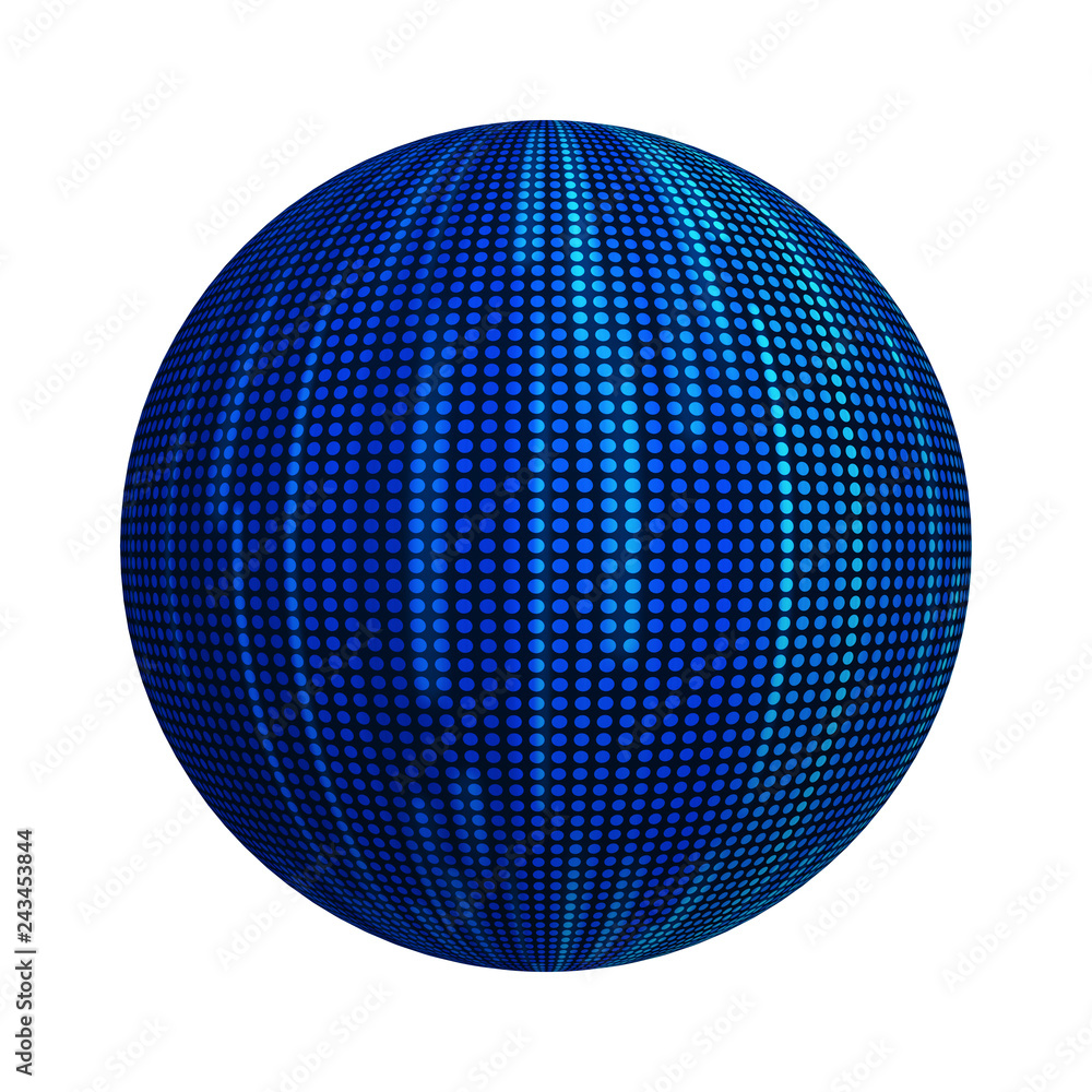 Poster blue striped lines in technology concept. pattern texture on ball or sphere shape isolated on white 