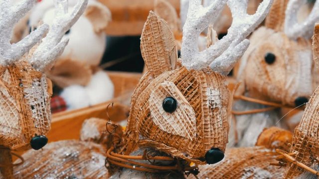 Beautiful Christmas decor figurines of deer on Christmas market