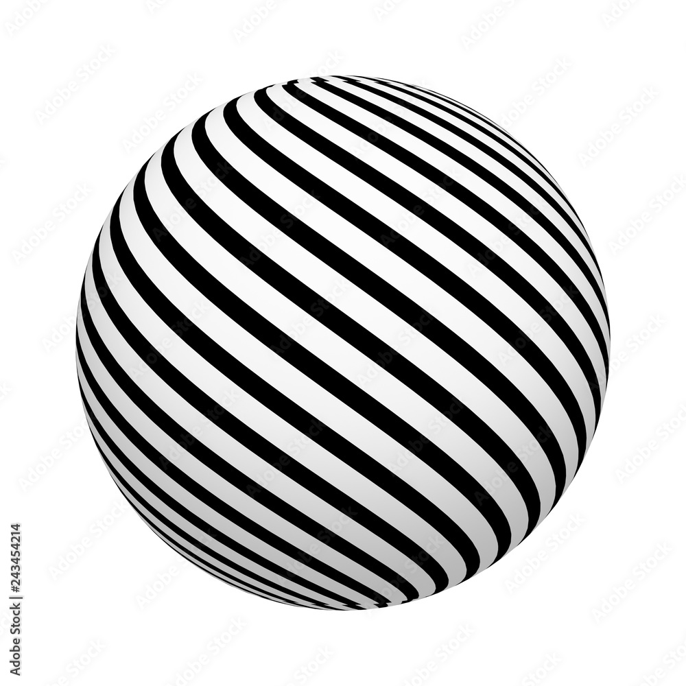 Poster diagonal lines pattern. striped texture on ball or sphere shape isolated on white background. mock u