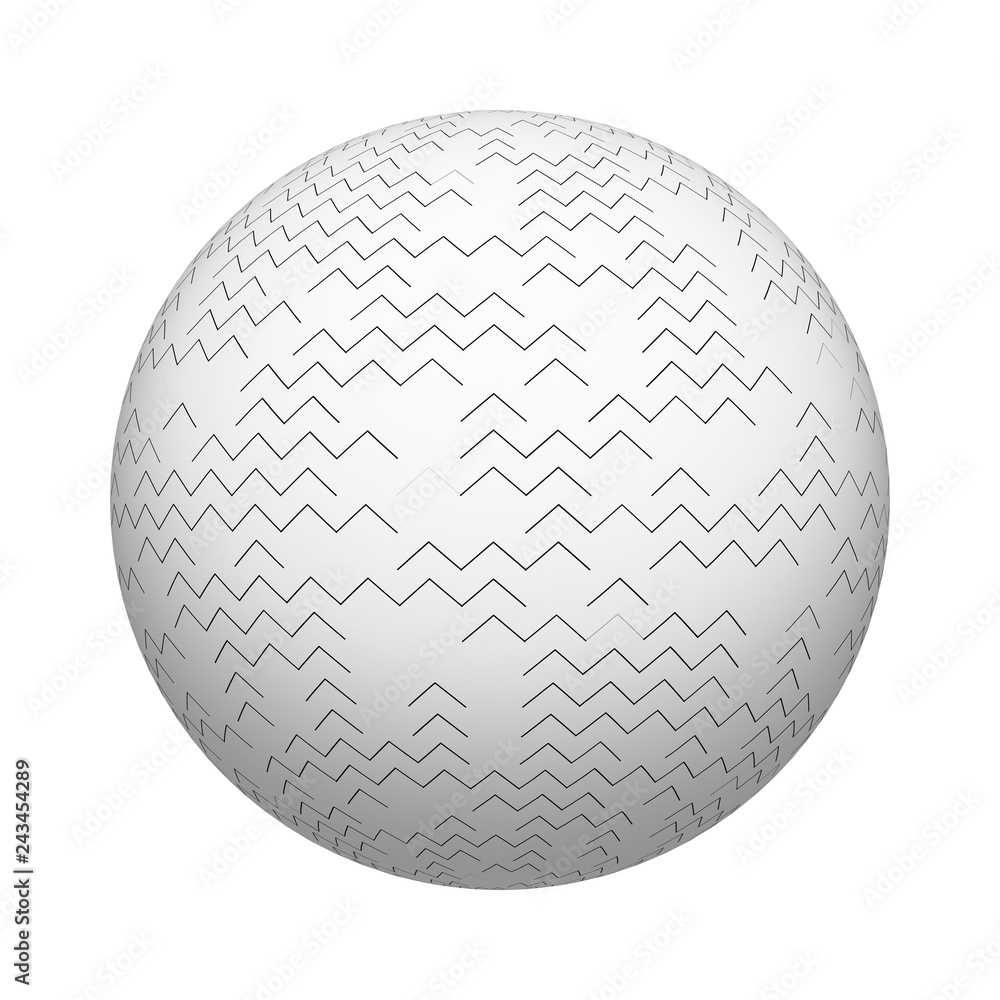 Poster white triangle tiles texture pattern on ball or sphere shape isolated on white background. mock up d