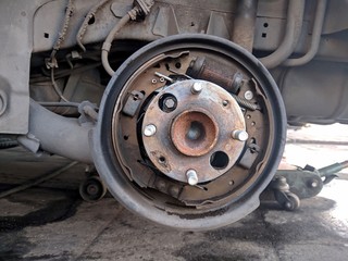 Car drum brake waiting for repair.