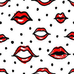Lips pattern with dots pattern in red and black in vector.