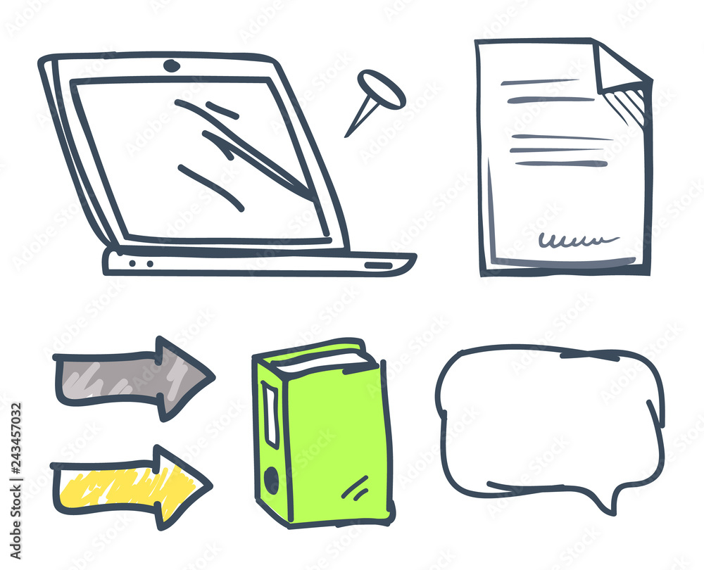 Poster office book and files thought bubble set vector
