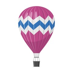 Naklejka premium Aerostat Balloon transport with basket icon isolated on white background, Cartoon air-balloon ballooning adventure flight, ballooned traveling flying toy, Vector illustration