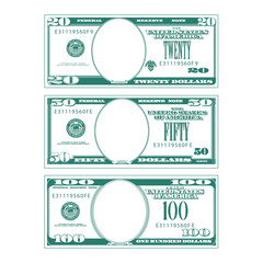 Three simplified stylized bills with no faces in their ovals. 