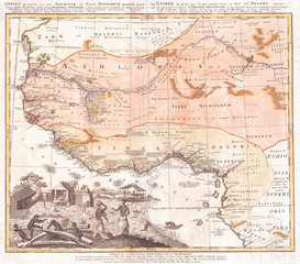 Old Map of West Africa or Guinea, 1743 Homann Heirs