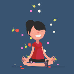 Cute people meditating - Vector illustration