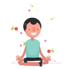Cute people meditating - Vector illustration
