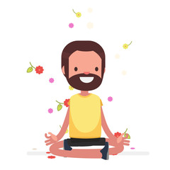 Fototapeta premium Cute people meditating - Vector illustration