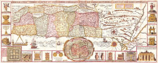 1632, Tirinus Map of the Holy Land, Israel w- numerous insets