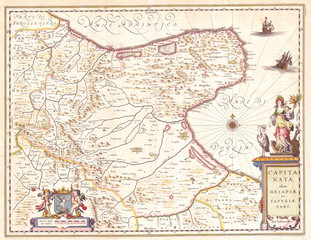 1630, Blaeu Map of Capitanata, Foggia, Italy