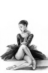 ballerina black. the dancer is sitting. girl. pencil drawing. graphics