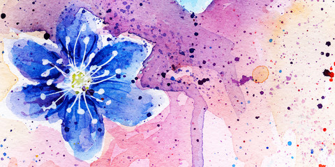 spring bloom. cherry blossom flowers drops splashes watercolor. pollen